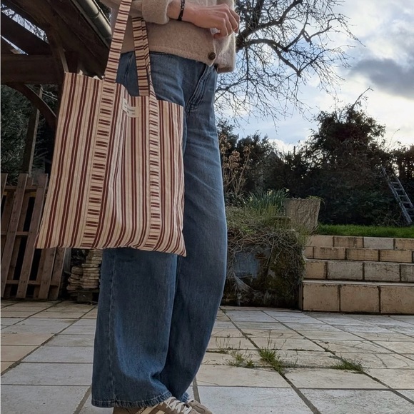 SÉZANE RED CANVAS VERTICAL STRIPES TOTE BAG NEW - Picture 6 of 7